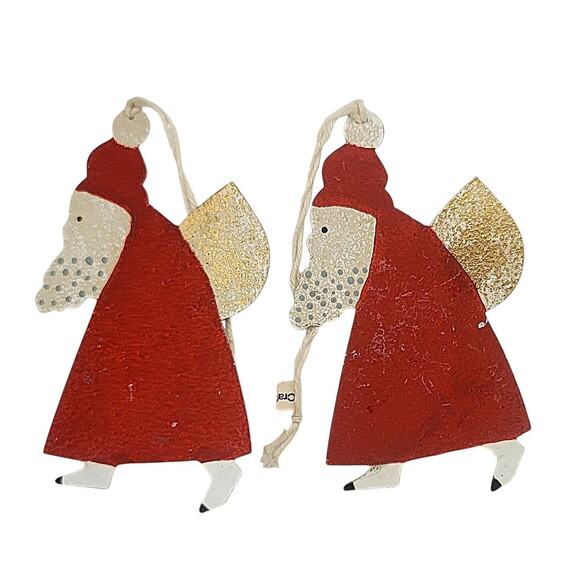 Vintage Crate & Barrel Set Of 2 Christmas Tree Santas Flat Metal - CL30 - Picture 1 of 2